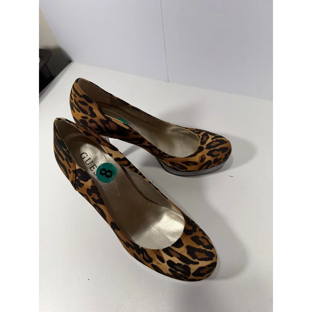 GUESS Womens Leopard Print Platform Pumps Brown Black Animal Print Heels Size 8M